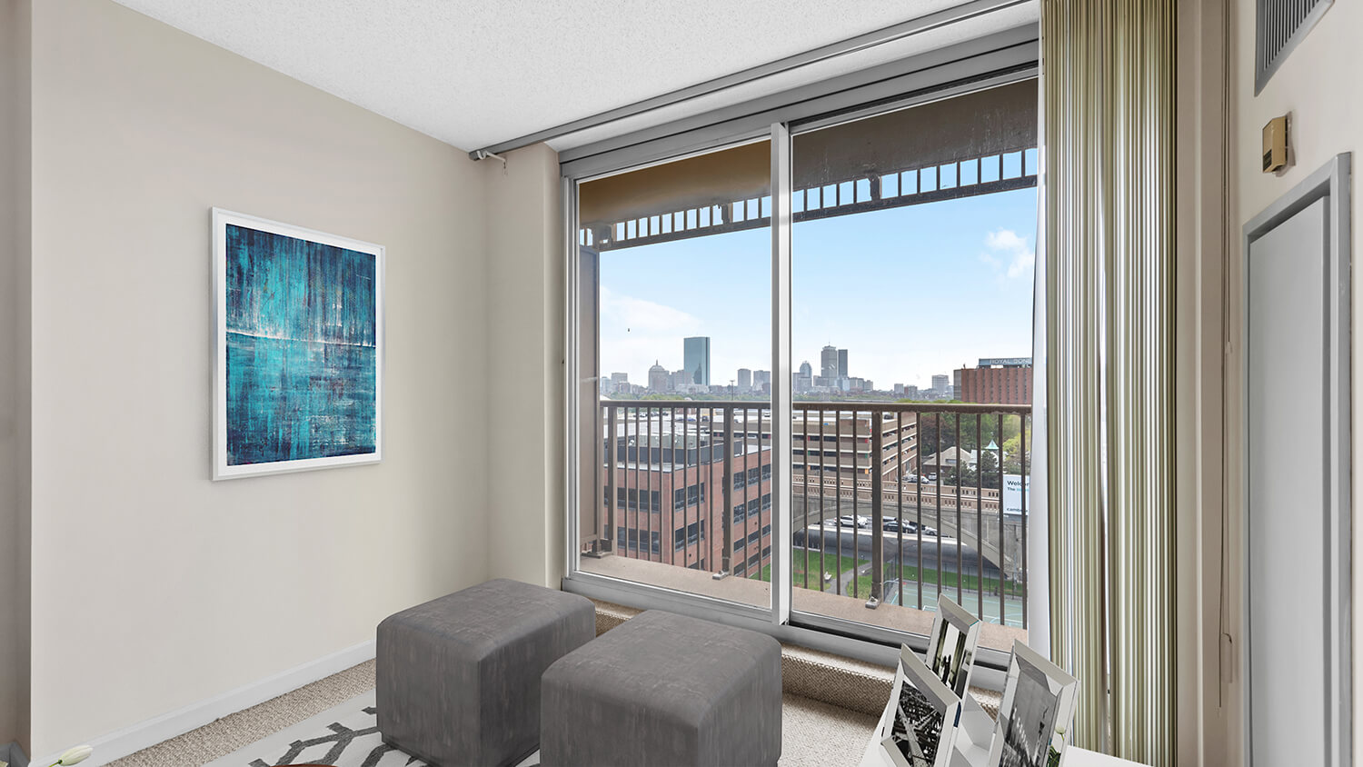 Unit 908 - Living Room with Balcony View